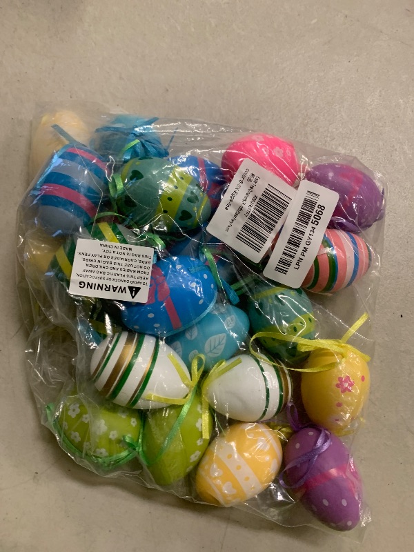 View 2 of 24 Pcs Easter Hanging Eggs, Multicolored Plastic Easter Egg Hanging Ornaments, Decorative Hand Painted Ball DIY Crafts Tree Ornaments for Decoration, Random Styles
