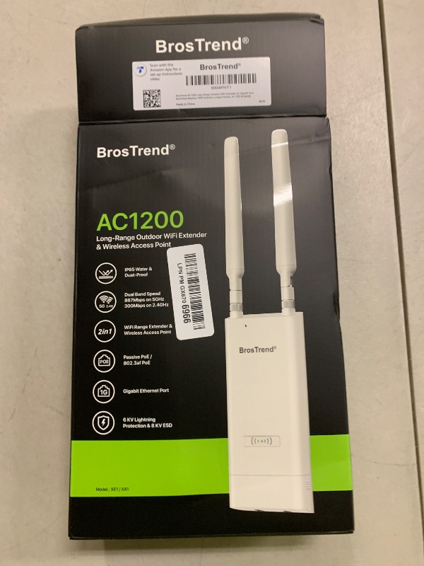 Photo 1 of BrosTrend AC1200 Outdoor WiFi Extender Long Range, Dual Band 5GHz + 2.4GHz, IP65 Weatherproof Gigabit Signal Booster, PoE Powered, with Passive PoE Injector, 2x 5dBi Antennas, Works for Yard, Farm, RV
