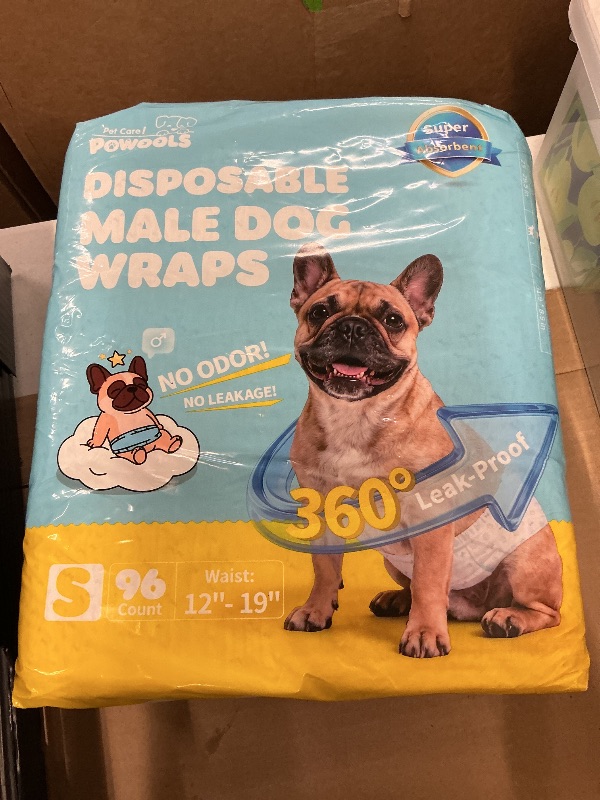 Photo 1 of Powools Male Dog Wraps - 96 Count Disposable Dog Diapers Small Size with Wetness Indicator, Leakproof & Comfortable, Highly Absorbent Belly Bands for Training, Incontinence, Travel, Small