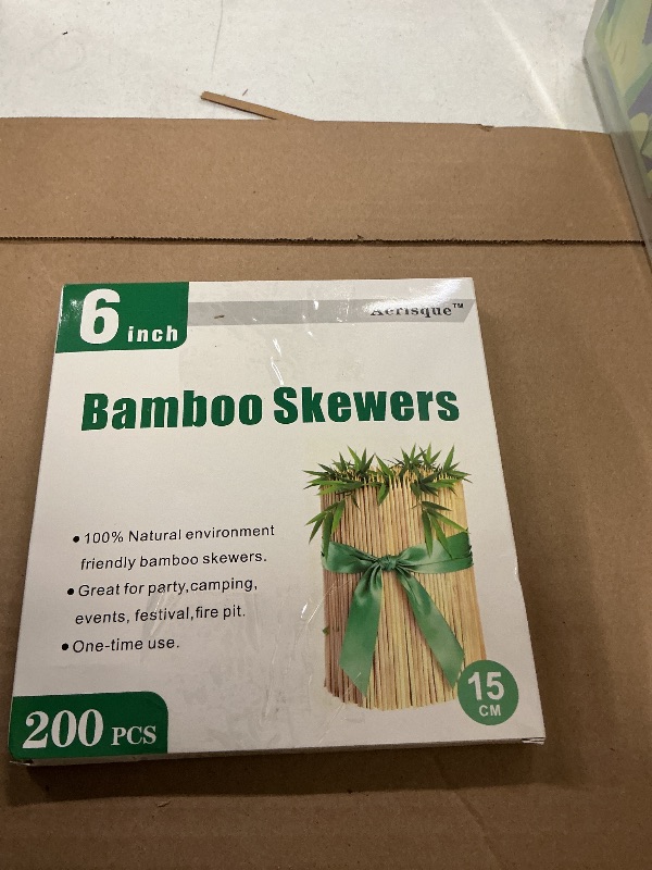 Photo 1 of 200PCS 6 inch Bamboo Skewers for BBQ,Appetizer,Fruit,Cocktail,Chocolate Fountain,Kitchen, Grilling,Crafting and Party. More Size Choices 6"/8"/10"/12"/36"