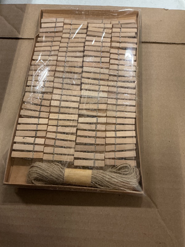 Photo 1 of 1.35 Inch Mini ClothesPins for Photo?100 Pcs? with 32 Feet Jute Twine?Mini Clothes Pins for Crafts,Wooden Small Clothes Pins for Pictures,Tiny Decorative Clothespins for Baby Shower(Natural Color)