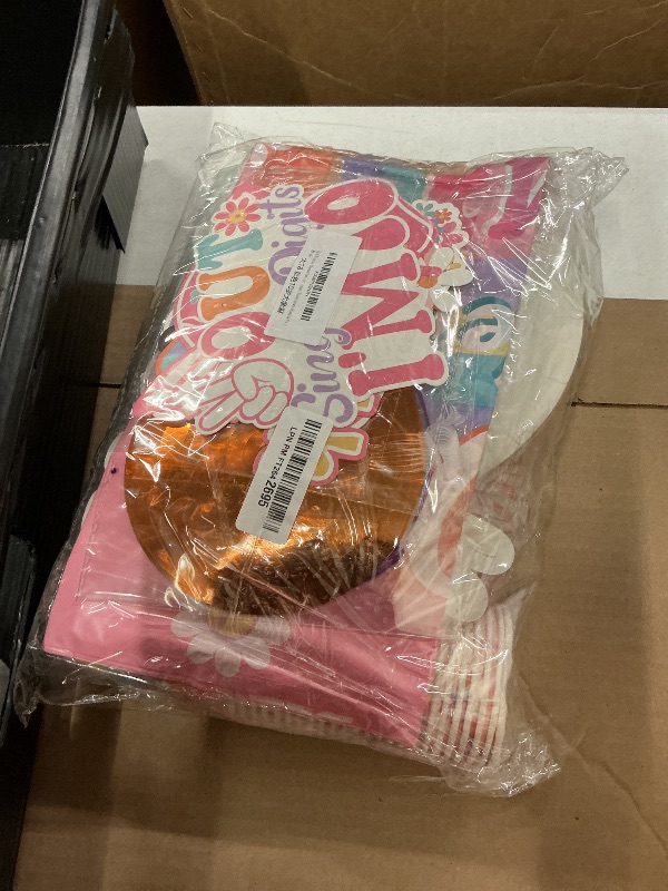 Photo 1 of 10th Birthday Decorations for Girl,288pcs Peace Out Single Digits Party Decor Groovy Double Digits Birthday Girl Plates and Napkin Cups Tablecloth,Cake Topper,Honeycomb Balloon Kit