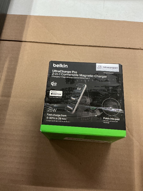 Photo 1 of Belkin MagSafe Charger Compatible, 2-in-1 Wireless Charging Station, Qi2.2 25W Convertible Magnetic Charger for iPhone 17, Apple Watch Series 10, Google Pixel 10, and More (45W Adapter Included)