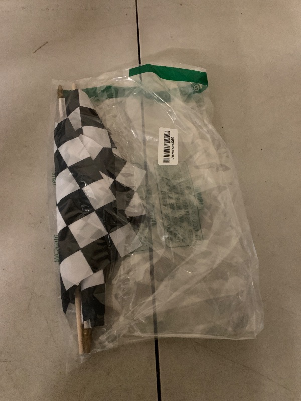 Photo 1 of 2 Pcs 8×12 inch Checkered Flag, Black and White Racing Flag on Wood Stick - Hand Held Stick with Kid-Safe Spear Top, Children's Party Decoration