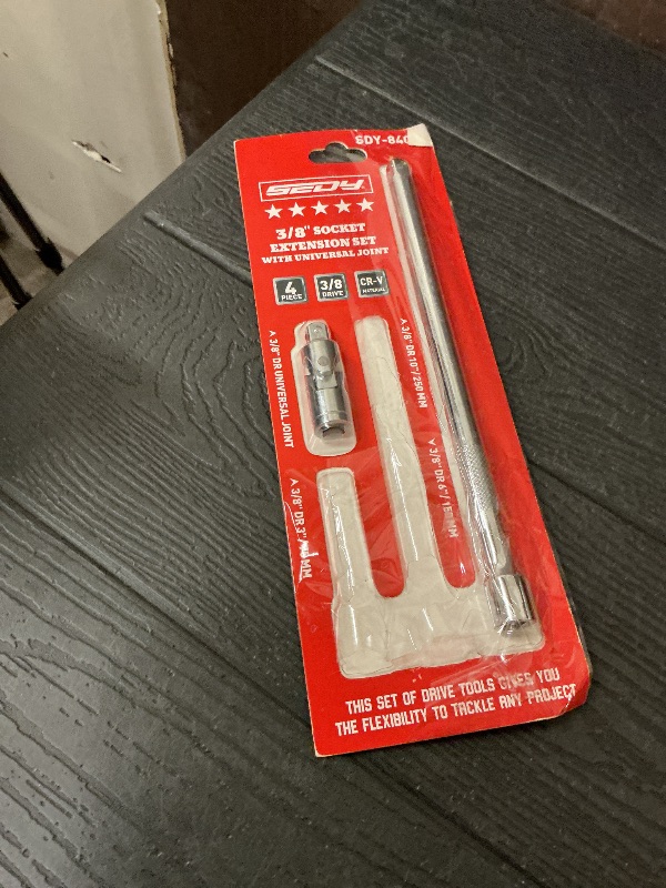 Photo 1 of 4-Piece 3/8" Drive Socket Extension Bar Set, Professional Socket Extension Set Include 3, 6, and 10 Inch Extensions and 3/8 Inch drive Universal Joint Sockets, Premium Cr-V Steel Construction