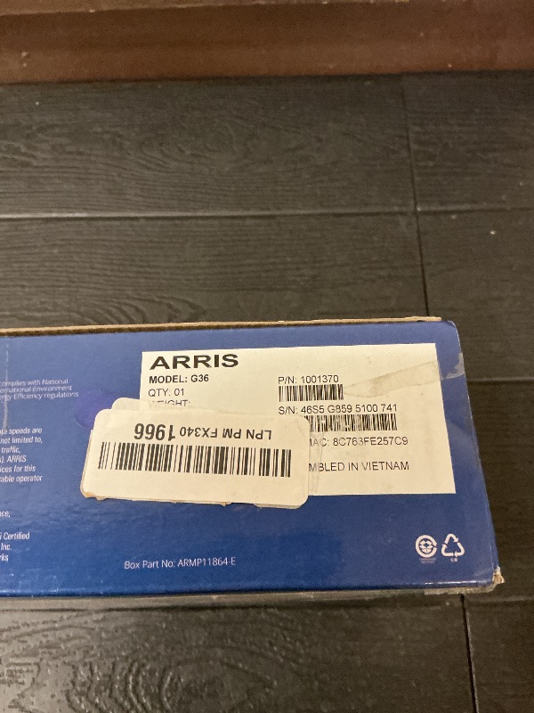 Photo 1 of ARRIS (G36) - Cable Modem Router Combo - Fast DOCSIS 3.1 Multi-Gigabit WiFi 6 (AX3000), Approved for Comcast Xfinity, Cox, Spectrum & More, 1.2 Gbps Max Speeds, 2x2 OFDM