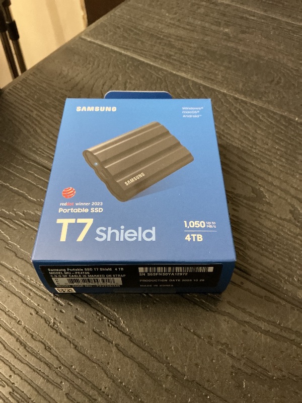 Photo 1 of Samsung T7 Shield 4TB Portable SSD - 1050MB/s, Rugged, Water & Dust Resistant, for Content Creators - Black