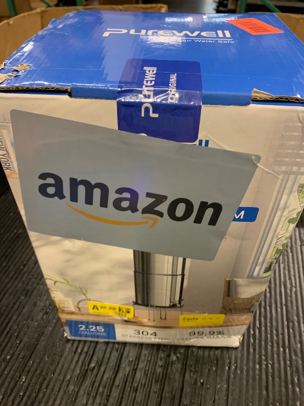 Photo 1 of Purewell 3-Stage Gravity Fed Water Filter System, 2.25 Gallon Stainless Steel Countertop System with 2 Washable Ceramic Filters and Stand, Reduce up to 99% Chlorine, PW-OBT