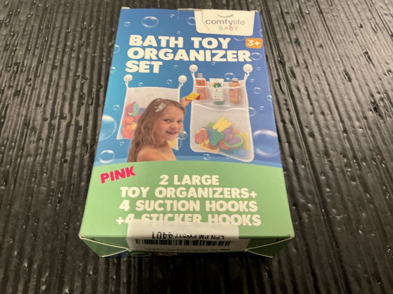 Photo 1 of 2 x Mesh Bath Toy Organizer + 6 Ultra Strong Hooks – The Perfect Bathtub Toy Holder & Bathroom or Shower Caddy – These Multi-use Net Bags Make Baby Bath Toy Storage Easy – For Kids & Toddlers