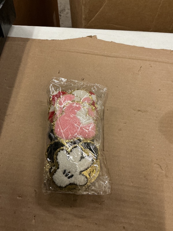 Photo 1 of 20Pcs Mouse Themed Patch, Pink Mouse Chenille Patches Gold Edges Bowknot Iron On Patch for Bags Hat DIY Clothing Repair