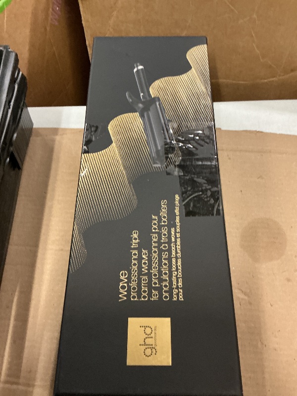 Photo 1 of GHD Wave Triple Barrel Hair Waver, Black, Professional Ceramic Styling Tool for Beach Waves, 1.3 Inch Barrels, 365°F Temperature Control
