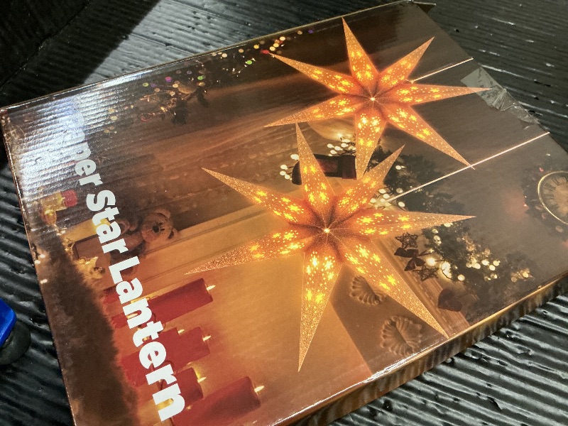 Photo 1 of 2 Pack 26.8 Inch Paper Star Lantern Christmas Decor with Timer, 3D 8 Modes Moravian Star, 7-Pointed Star Diwali Hanging Lights, Christmas Decorations Lamp Indoor for Birthday Wedding Party (Champagne)