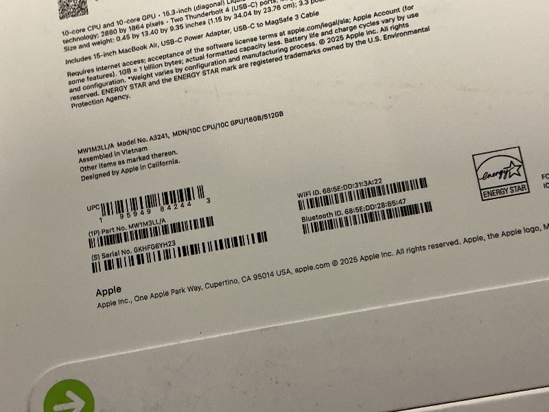 Photo 1 of Apple 2025 MacBook Air 15-inch Laptop with M4 chip: Built for Apple Intelligence, 15.3-inch Liquid Retina Display, 16GB Unified Memory, 512GB SSD Storage, 12MP Center Stage Camera, Touch ID; Midnight