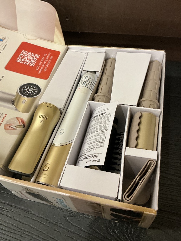 Photo 1 of Shark Glam Ceramic & Powerful Air Styling & Drying System, with Silki Straightener & Shark Glossi Air Glosser, for Drying, Curling, Straightening & Glossing, Gold, HD6051S (Straight & Wavy Hair)