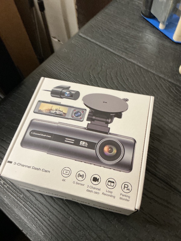 Photo 1 of 3 Channel 4K Dash Cam with 5GHz WiFi & APP Control, 4K/2.5K+1080P+1080P Front Inside and Rear, Triple Dash Camera with 64GB Card, G-Sensor, 24 Hours Parking Mode, Loop Recording, Night Vision