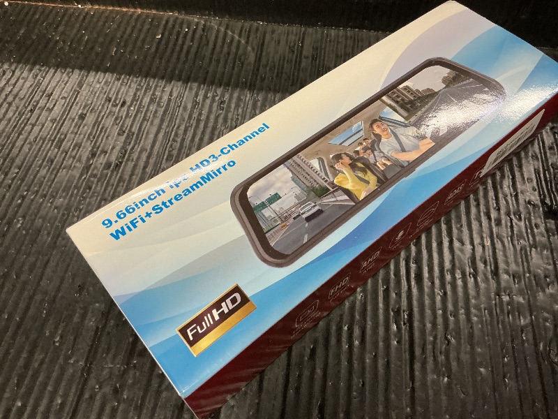 Photo 1 of 3 Channel 9.66 Inch Mirror Dash Cam with 5GHz WiFi, 1080P Front and Rear Inside Dash Camera with Gravity Sensor/Loop Recording/Night Vision/Reverse Assistance + Free 64G Card