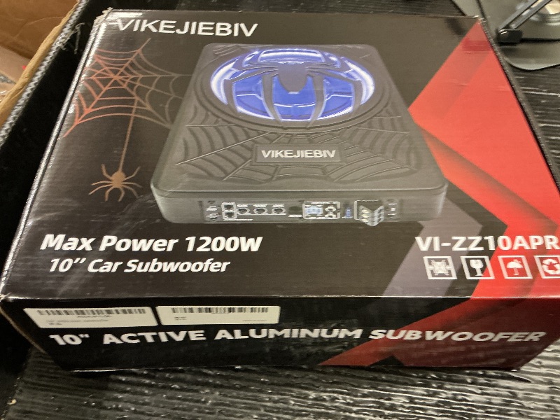 Photo 1 of 1200W Subwoofer, Slim Underseat Car Subwoofer and Amp Package with Ambient Light, Individual Control for Low Pass/Gain/Boost Bass, Loud Stereo Sound, Deep Bass Perfect for Truck/SUV/Jeep/MPV (Black)
