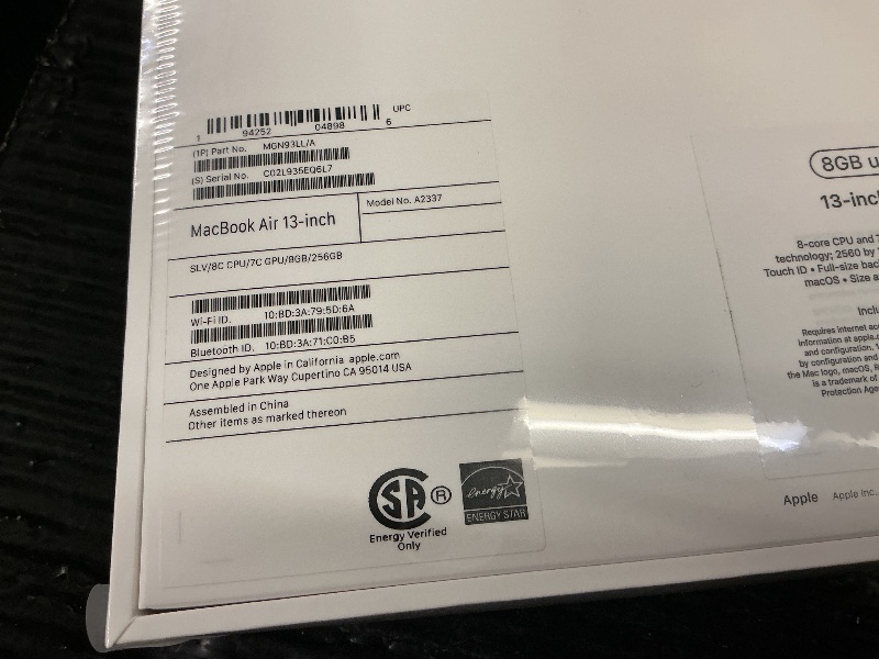 Photo 1 of 2020 Apple MacBook Air Laptop: Apple M1 Chip, 13” Retina Display, 8GB RAM, 256GB SSD Storage, Backlit Keyboard, FaceTime HD Camera, Touch ID. Works with iPhone/iPad; Silver