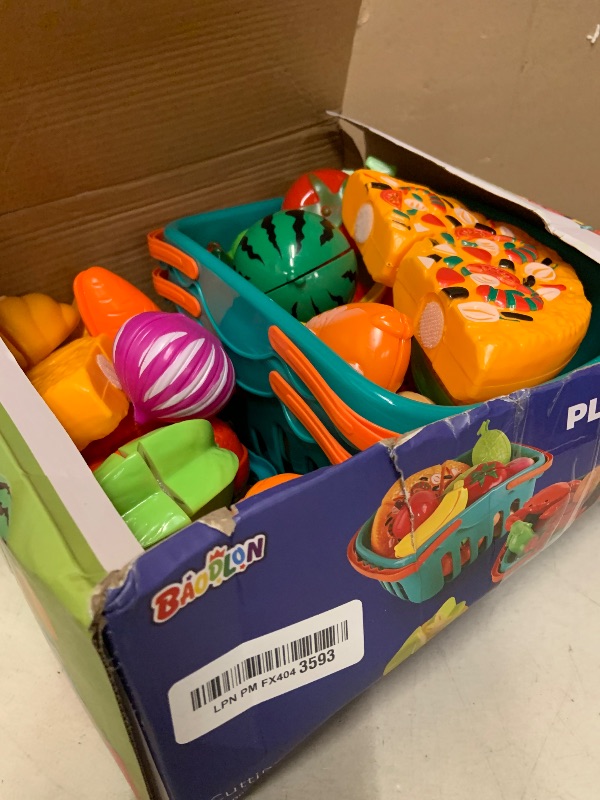 Photo 1 of 100 Pcs Play Food Set for Kids Kitchen, Pretend Food Toy for Toddlers Age 1-3, Plastics Cutting Fake Food/ Fruit/ Vegetable Accessories with 2 Baskets, Birthday Gifts for 2 3 4 5 Years Old Boys Girls