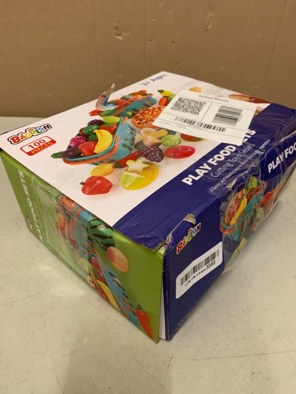 Photo 1 of 100 Pcs Play Food Set for Kids Kitchen, Pretend Food Toy for Toddlers Age 1-3, Plastics Cutting Fake Food/ Fruit/ Vegetable Accessories with 2 Baskets, Birthday Gifts for 2 3 4 5 Years Old Boys Girls