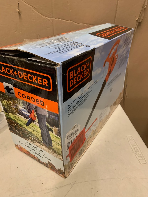 Photo 1 of **MAJOR DAMAGE, SEE NOTES** BLACK+DECKER Electric Leaf Blower, Handheld Blowers for Lawn Care, Lightweight, 180 MPH 180 CFM, 7-Amp, Corded (LB700)