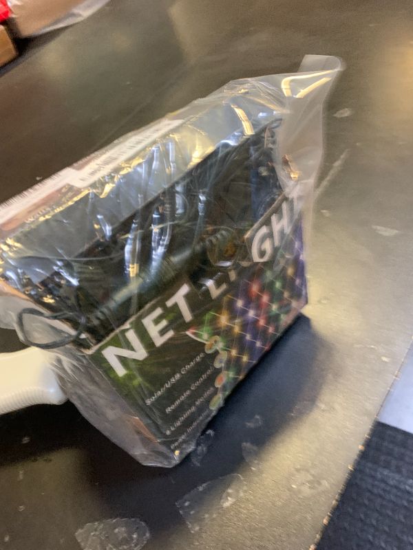 Photo 1 of 11.5ft x 5ft Solar Net Lights Outdoor, Solar & USB 2 Power Way 240 LED Waterproof Mesh Lights for Bushes, Remote Control 8 Modes String Light Trees Patio Garden Christmas Indoor Decor (Warm White)