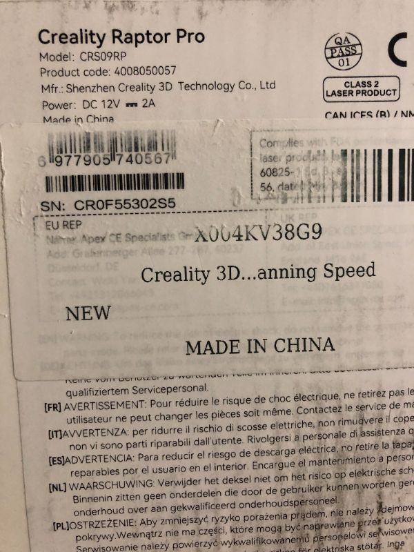 Photo 1 of *SEE CLERK NOTES* Creality 3D Scanner Raptor Pro for Automotive & Engineering Projects with Metrology-Grade 0.02mm Accuracy,22+7 Blue Laser, Up to 60FPS Scanning Speed