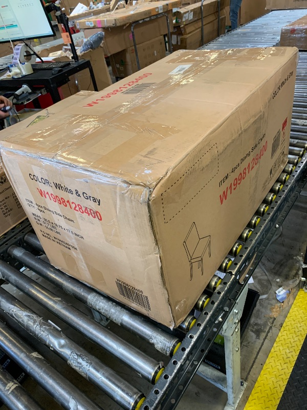 Photo 1 of KEIKI 5-Piece Standard Height Dining Table Set with Rectangular Table and 4 Upholstered Chair, for 4 Person, Modern Crystal Decoration Wooden Table Set, Easy Assembly, for Kitchen, Dining Room, White