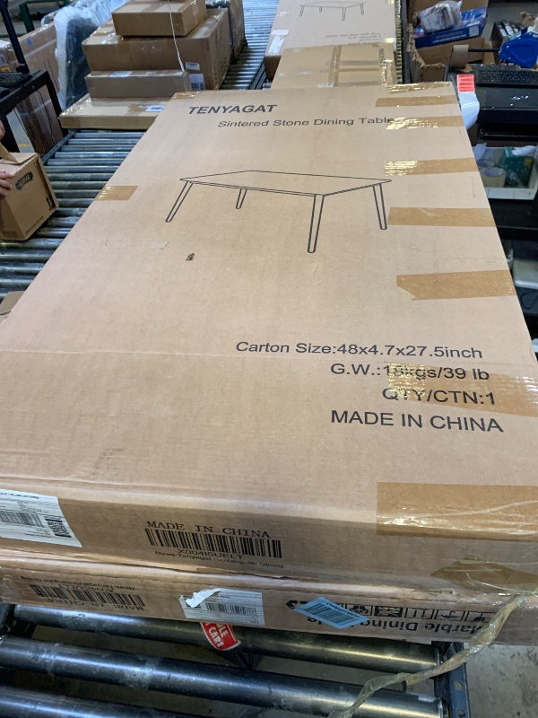 Photo 1 of 46" Sintered Stone Dining Table, Modern Horse Belly Type White Kitchen Table with Sturdy Metal Legs, Durable & Scratch-Resistant Surface for Dining Room/Kitchen/Office?Chairs not Included? (46 inch)