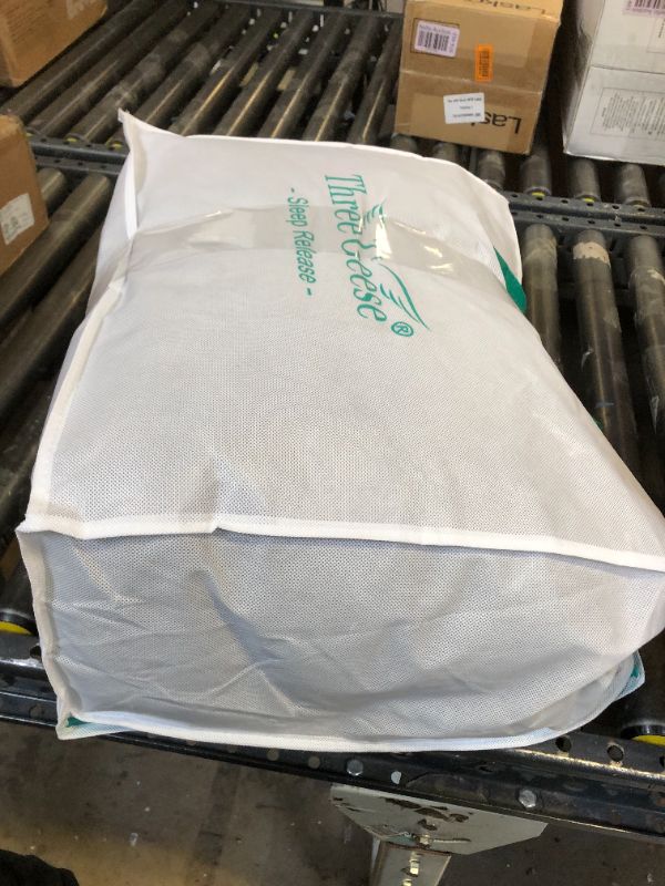 Photo 1 of Three Geese Pinch Pleat Waterfowl Feathers and Down Comforter Queen Size Duvet Insert, 1200TC 100% Cotton Fabric, Premium All Seasons Grey Hotel Warm Comforter with 8 Tabs.