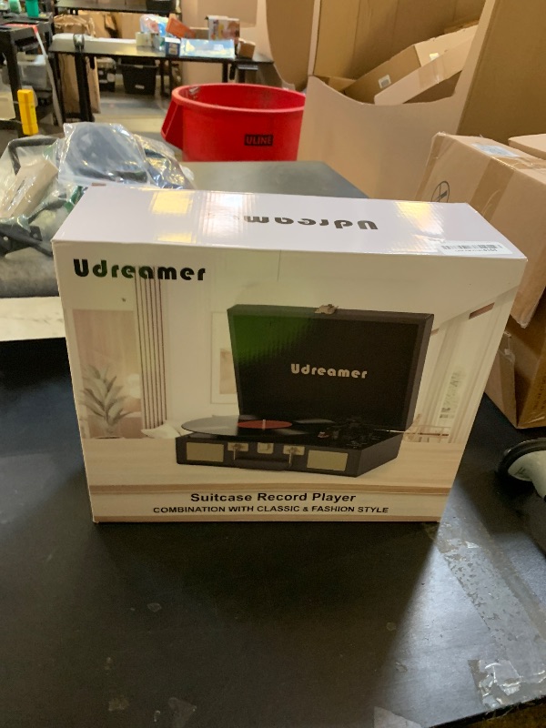 Photo 1 of Vinyl Record Player Suitcase with Built-in Speakers, Portable Turntable with RCA, Line in,Bluetooth and Headphone Jack for Records, Vintage LP Player in PU Leather Black