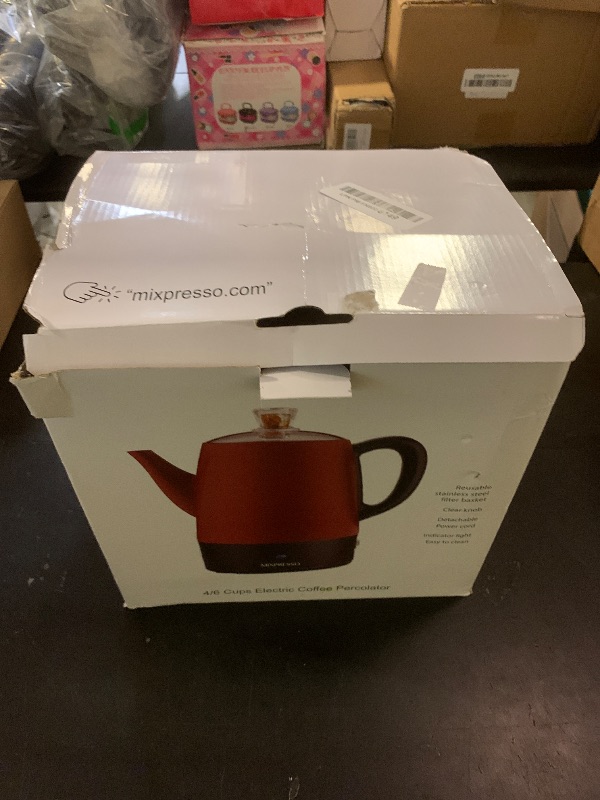 Photo 1 of Mixpresso Red Small Percolator Coffee Pot Electric 4 Cup, Stainless Steel Coffee Maker, Coffee Percolator Electric With Keep Warm Function, 4 Cups Stainless Steel Perculator With Basket