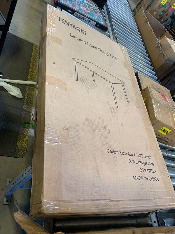 Photo 1 of 46" Sintered Stone Dining Table, Modern Horse Belly Type White Kitchen Table with Sturdy Metal Legs, Durable & Scratch-Resistant Surface for Dining Room/Kitchen/Office?Chairs not Included? (46 inch)