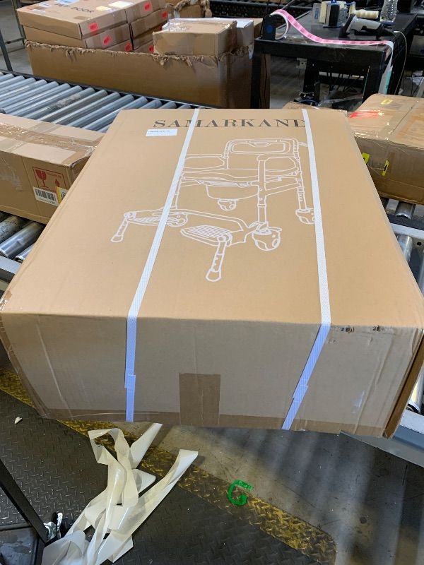 Photo 1 of SAMARKAND 3 in 1 Commode Shower Chair with Wheels + Wheelchair Tray + Footrest – Rolling Shower Chair for Elderly and Disabled - Bedside Commode Toilet - Shower Wheelchair - Toilet Riser with Handles