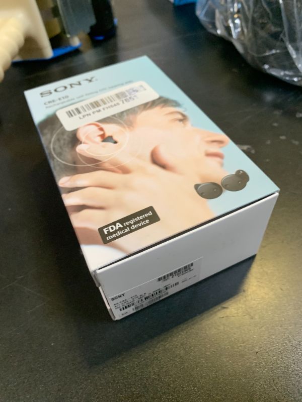 Photo 1 of Sony CRE-E10 Self-Fitting OTC Hearing Aids for Mild to Moderate Hearing Loss, Prescription-Grade Sound Quality, Comfortable Earbud Design, Bluetooth Enabled for iOS, and Rechargeable Battery, Black