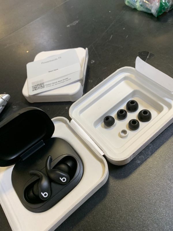 Photo 1 of Beats Powerbeats Fit - Wireless Noise Cancelling Workout Earbuds with Secure-Fit Wingtips, Up to 30-Hour Battery Life, Sweat & Water Resistant, Apple & Android Compatible - Jet Black