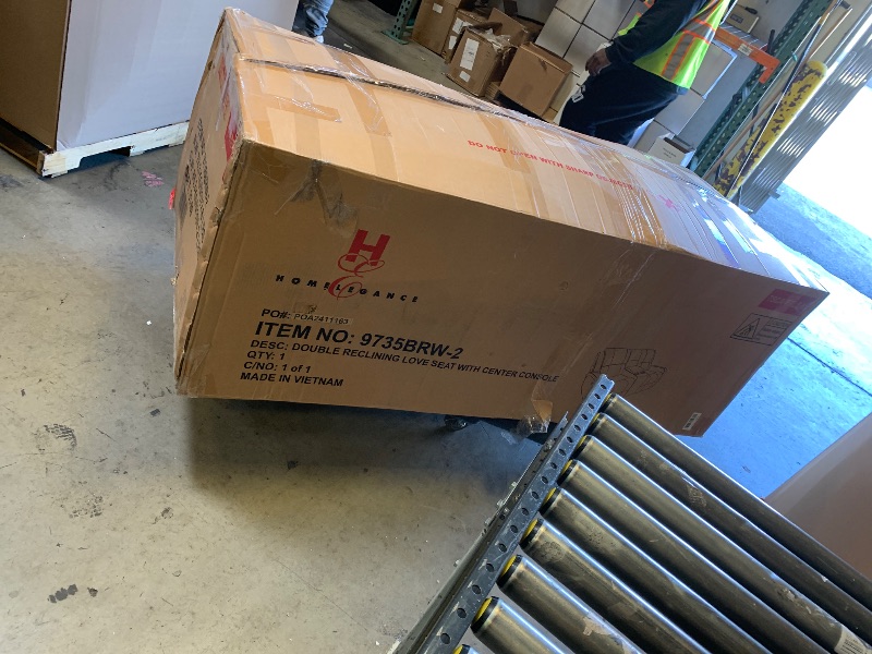 Photo 1 of Lexicon Home Theater Seating, Manual Gliding Reclining Loveseat with Center Console, Cup Holders, 2-Seat Dual Loveseat Recliner for Living Room, Two-Tone Brown?