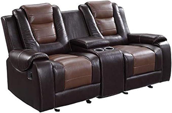 Photo 1 of Lexicon Home Theater Seating, Manual Gliding Reclining Loveseat with Center Console, Cup Holders, 2-Seat Dual Loveseat Recliner for Living Room, Two-Tone Brown?

