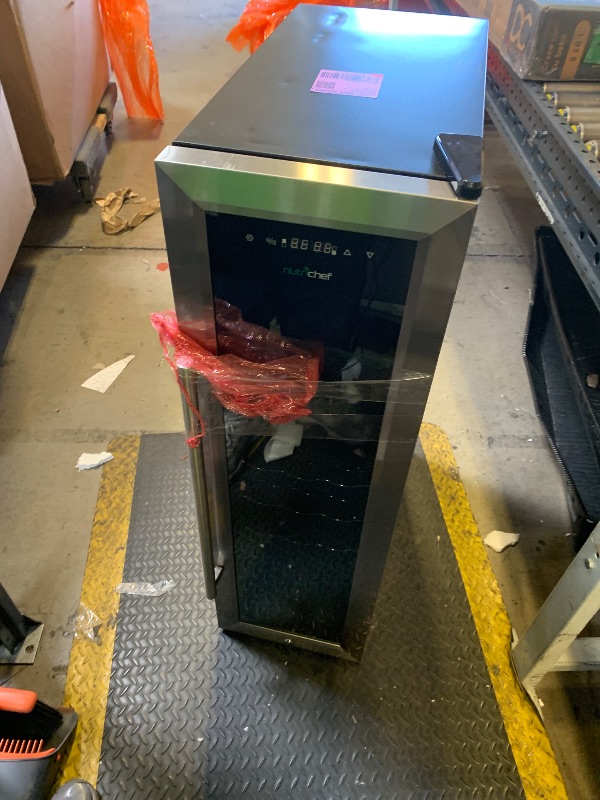 Photo 1 of **DAMAGED, SOLD FOR PARTS** NutriChef 24 Bottle Wine Fridge | Dual Zone Chiller | Adjustable Temperature 41°F to 64°F | Ultra Quiet Operation | Wine Cooler for Home, & Office | FreeStanding 39x11x23 in (Black)