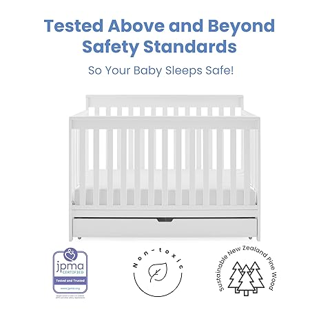 Photo 1 of Delta Children Mercer 6-in-1 Convertible Crib with Storage Trundle, Greenguard Gold Certified, Bianca White
