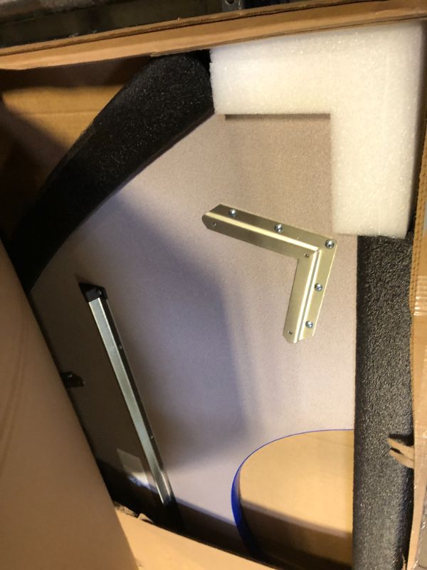 Photo 1 of Factory Direct Partners 10079-GYBL Half Moon Activity School and Classroom Kids Table (36" x 72"), Toddler Legs, Adjustable Height 15-24" - Gray Top and Blue Edge