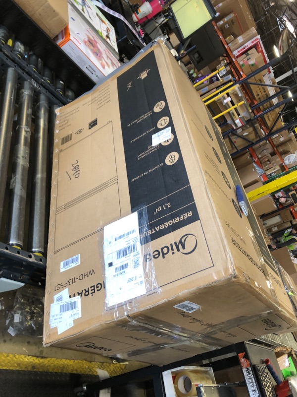 Photo 1 of Midea WHD-113FSS1 Double Door Mini Fridge with Freezer for Bedroom Office or Dorm with Adjustable Remove Glass Shelves Compact Refrigerator, 3.1 cu ft, Stainless Steel