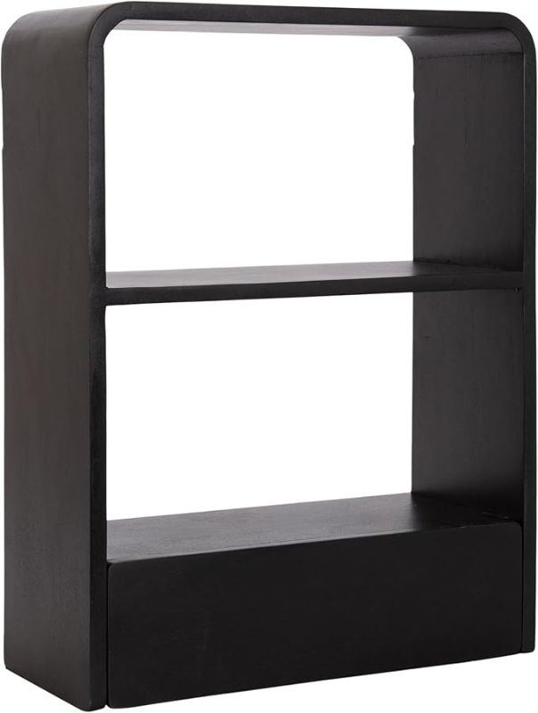 Photo 1 of Kate and Laurel Kato Modern Wall Shelf with Drawer, 18 x 24, Black, Decorative Over The Toilet Shelf for Use as Bathroom Storage or Living Room Display Shelf
