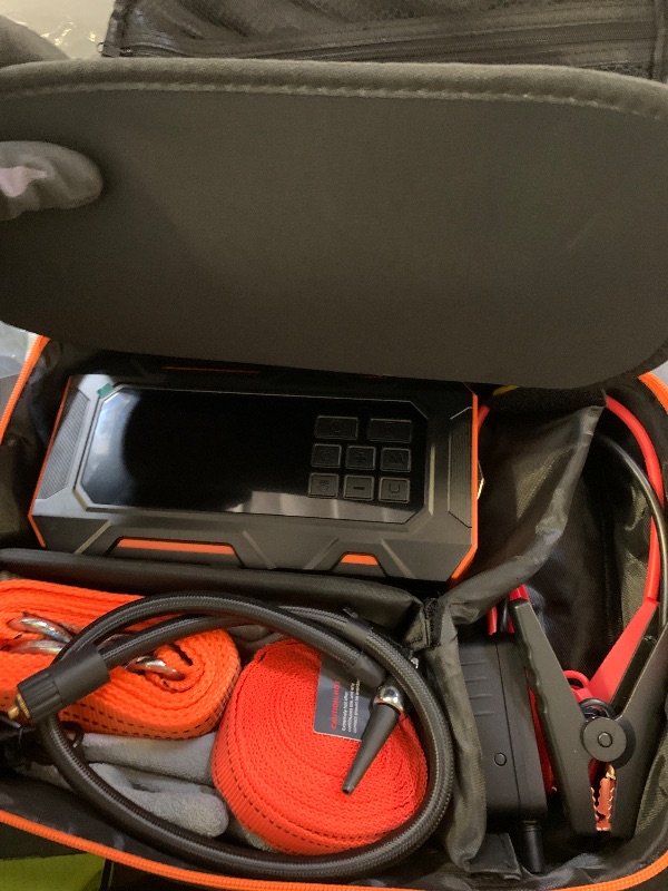 Photo 1 of TREKURE 16-in-1 Car Jump Starter with Air Compressor 160PSI, 8000A Jump Starter Jump Box (All Gas 14L Diesel), Jumper Cables Jumper Starter Portable with Car Roadside Emergency Kit, Gloves, Lights