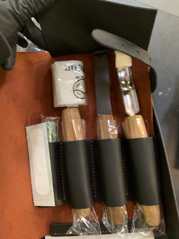 Photo 1 of BeaverCraft Wood Spoon Carving Tools Kit S14x Deluxe - Whittling Tools Set Includes Sloyd Wood Carving Knife, Hook Knife, Gouge, Leather Roll-Up Case & Leather strop with Polishing Compound