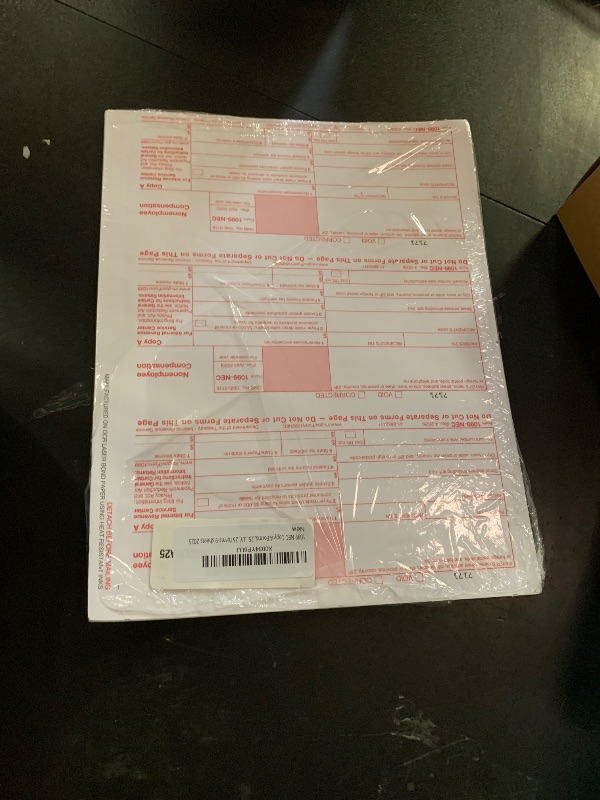 Photo 1 of 1099 NEC Copy A Forms, 25 Federal Income Laser Tax Forms, Use with 2025 1099 NEC Forms, RED Copy A ONLY, 25 forms-9 sheets 2025