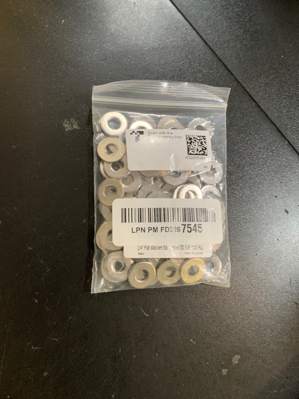 Photo 1 of 1/4" Stainless Flat Washer, 5/8" Outside Diameter, 18-8(304) Stainless Steel Washers Flat (100 Pack)