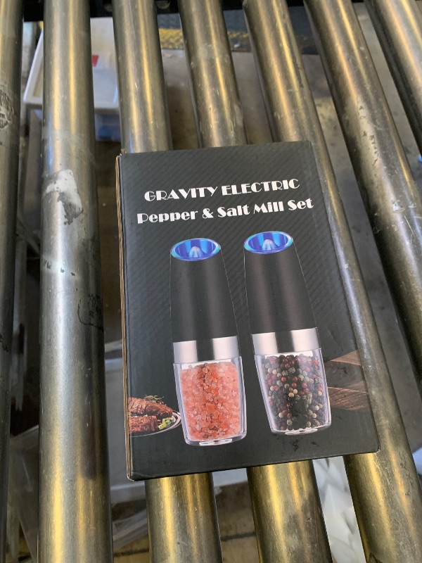Photo 1 of **Not recharging**XinXu Gravity Electric Pepper and Salt Grinder Set, Adjustable Coarseness, Battery Powered with LED Light, One Hand Automatic Operation, Black -2 Pack