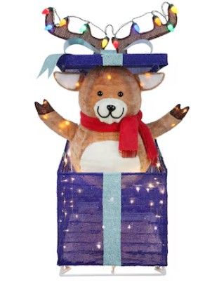 Photo 1 of Holiday Living 4-ft Animatronic LED Reindeer in Giftbox Yard Decoration