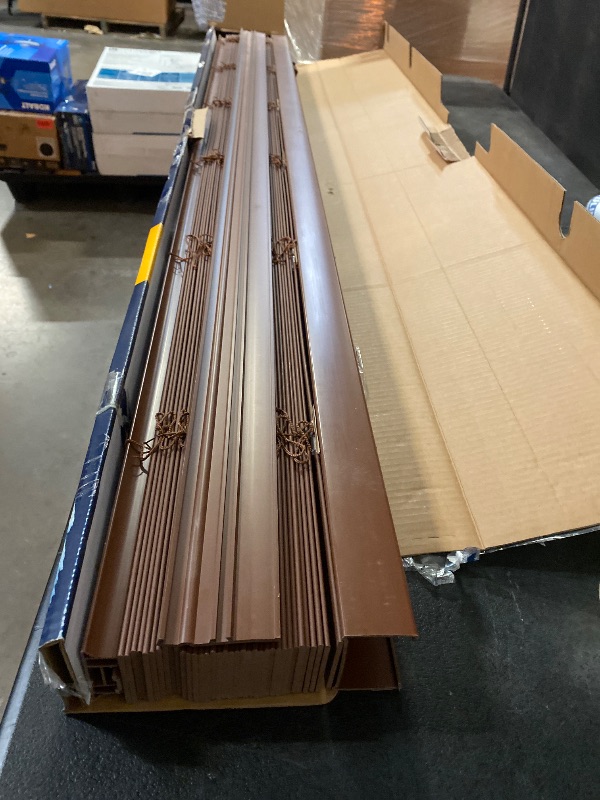 Photo 1 of LEVOLOR Trim+Go 2-in Slat Width 64-in x 64-in Cordless Walnut Faux Wood Room Darkening Horizontal Blinds
